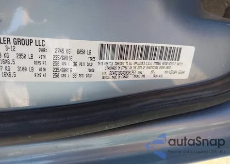 2012 Chrysler Town & Country Touring z USA, uszkodzony, nr VIN 2C4RC1BG4CR301251